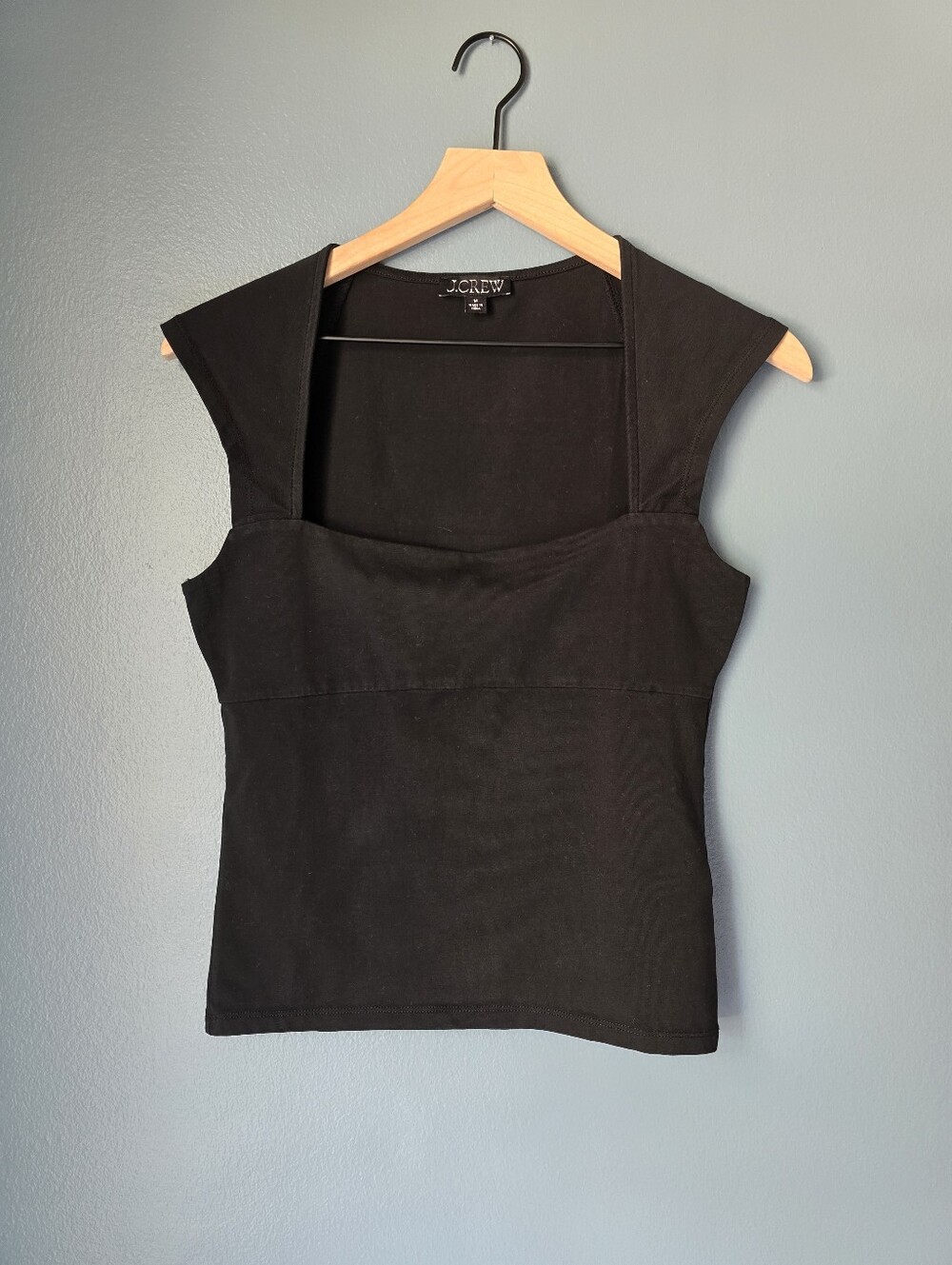 J.Crew Black Square Neck Structured Cap-Sleeve Top